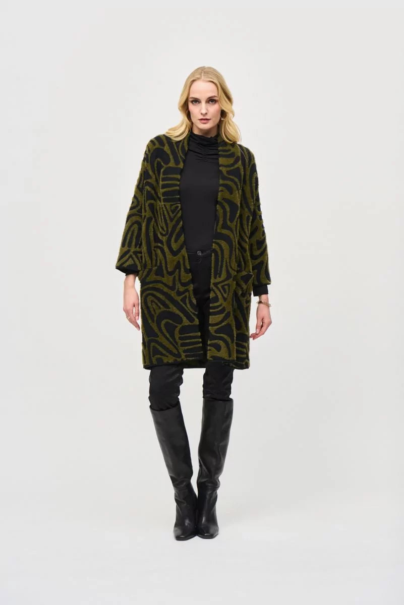 Noble Temperament Joseph Ribkoff Black/Iguana Embossed Jacquard Knit Cover Up Style 243932