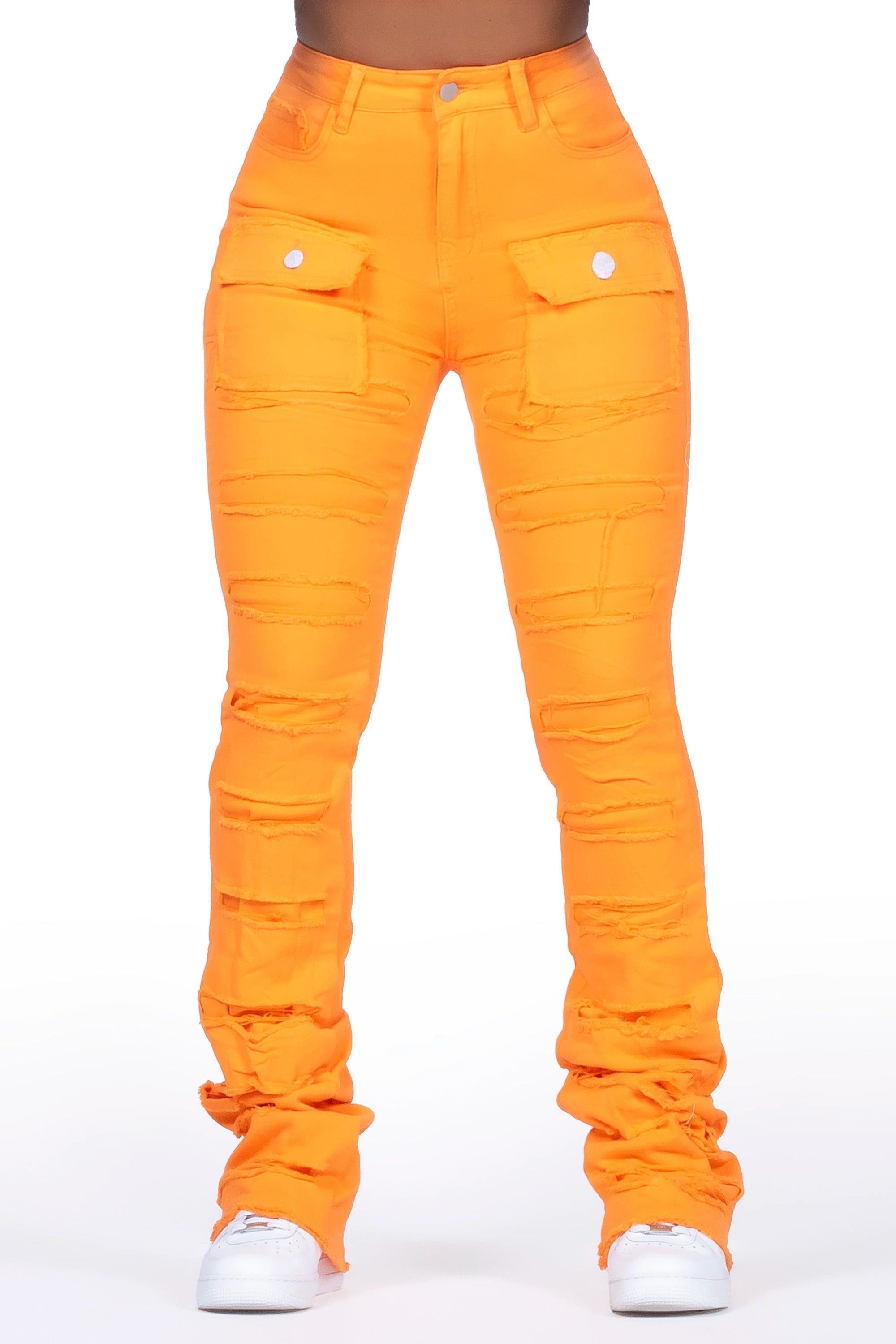 Moisture wicking Tonea Orange Stacked Flare Jean