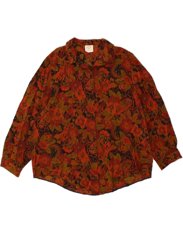 Unique Design VINTAGE Womens Shirt Blouse UK 22 3XL Red Floral