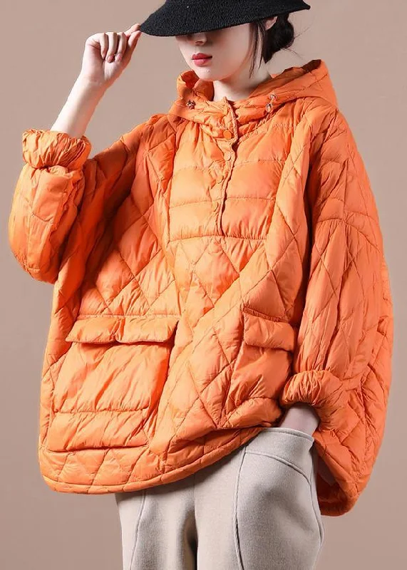 Light And Breathable Plus Size Winter Puffer Jacket Hooded Orange Down Coat