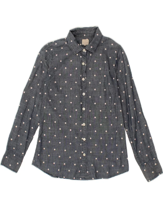 Nightclub Style J. CREW Womens Shirt UK 2 2XS Navy Blue Polka Dot Cotton