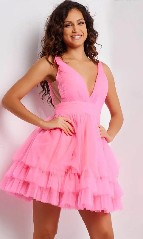British Fashion Jovani 36575 - Plunging Neckline Ruffle Hem Cocktail Dress