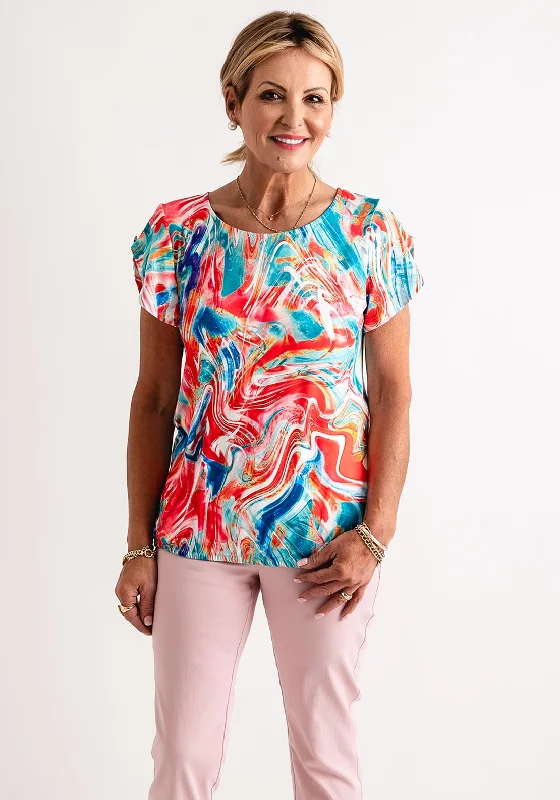 Classic Style Leon Collection Marble Effect Button Sleeve Top, Multi-Coloured