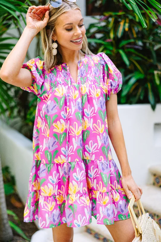 Celebrity Style Always On My Mind Fuchsia Pink Floral Dress