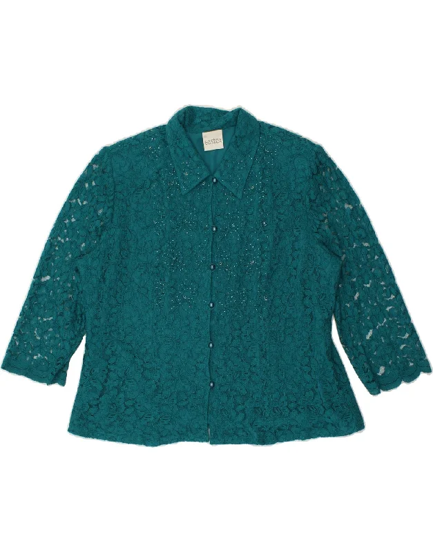 Youthful VINTAGE Womens Shirt Blouse UK 18 XL Turquoise Viscose