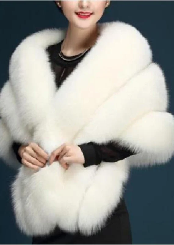 Trendy Items Natural White Thick Faux Fur Shawl Winter