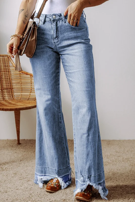 Fresh And Natural Raw Hem Bootcut Jeans with Pockets