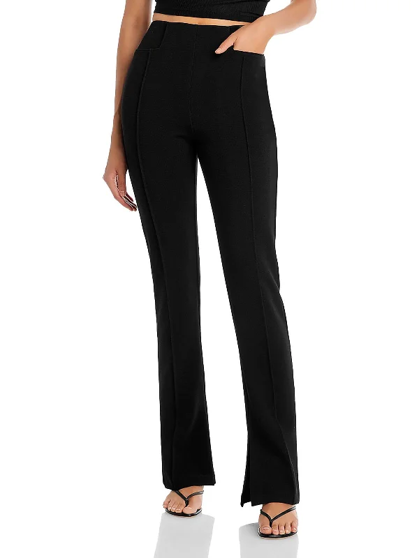 French Style Womens High Rise Pintuck Straight Leg Pants