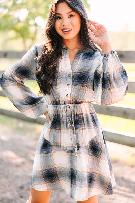 Classic Series More Than Love Navy Blue Plaid Dress