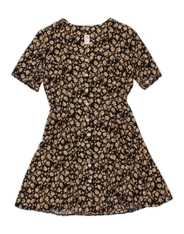 Classic C & A Womens Shirt Dress EU 40 Medium Black Floral Viscose