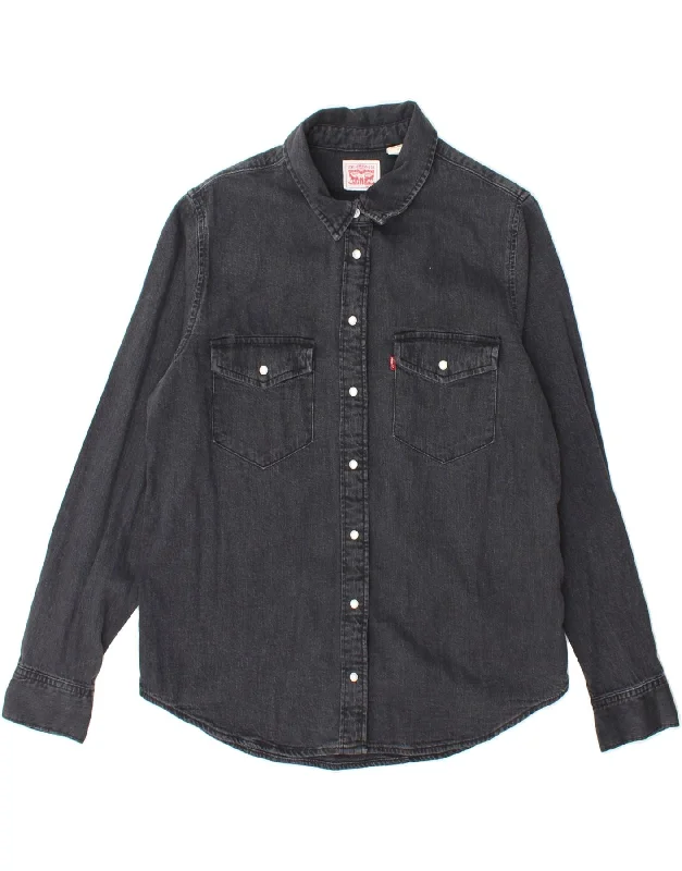 Classic Style LEVI'S Womens Denim Shirt UK 14 Medium Grey Cotton
