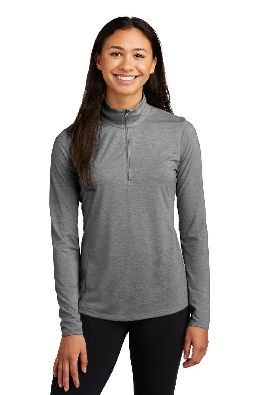 Loose Fit Sport-Tek Womens Moisture Wicking 1/4 Zip Sweatshirt - Heather Dark Grey