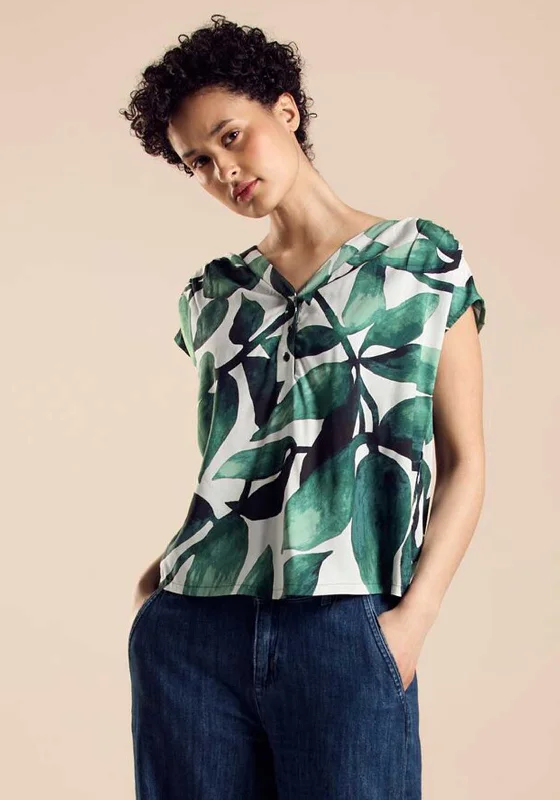 Thin Design Street One Leaf Print Top, Cool Vintage Green