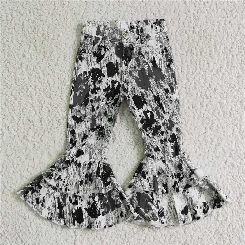 Luxury Temperament P0023 Ink Print Double Lace Jeans
