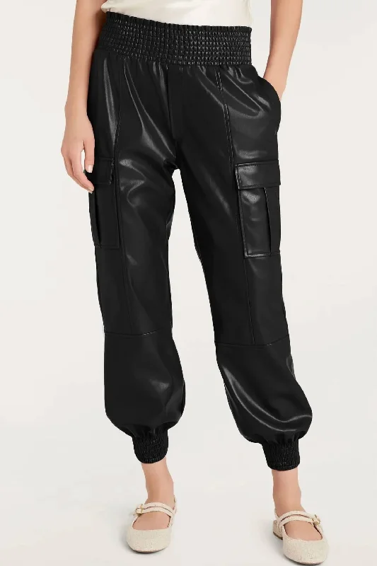 Body Design Faux Leather Cargo Jogger Pants In Black