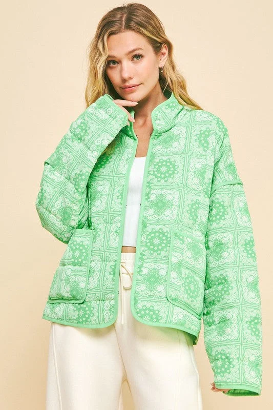 Simple Solid Color Davi & Dani Vintage Print Open Front Jacket with Pockets
