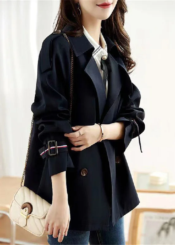 Outdoor Trend Women Navy Double Breast Pockets Patchwork Cotton Coats Fall
