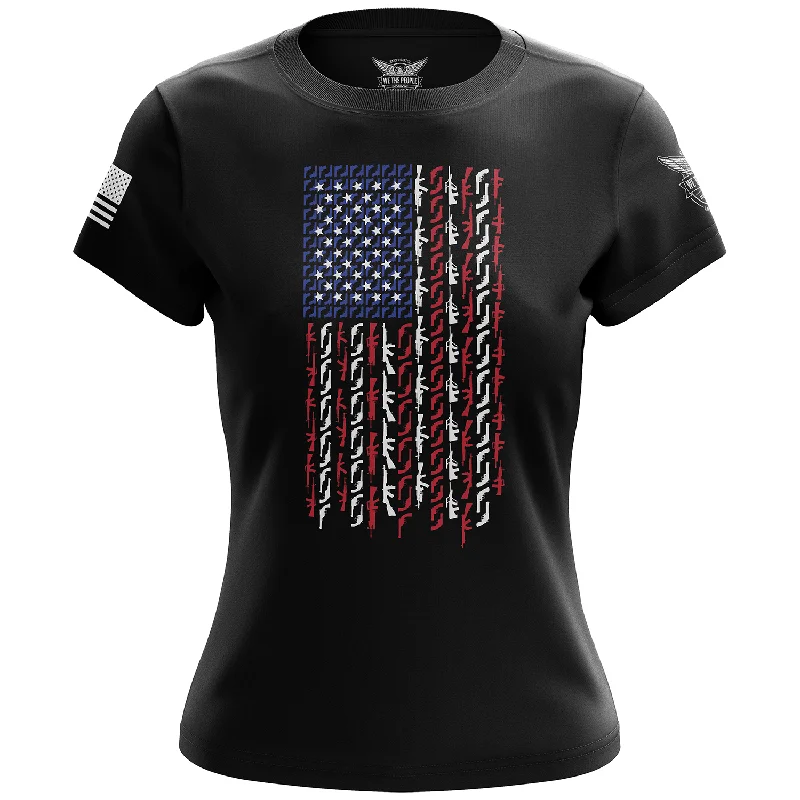 British casual American Flag in Guns - Patriotic Colors Women's Short Sleeve Shirt