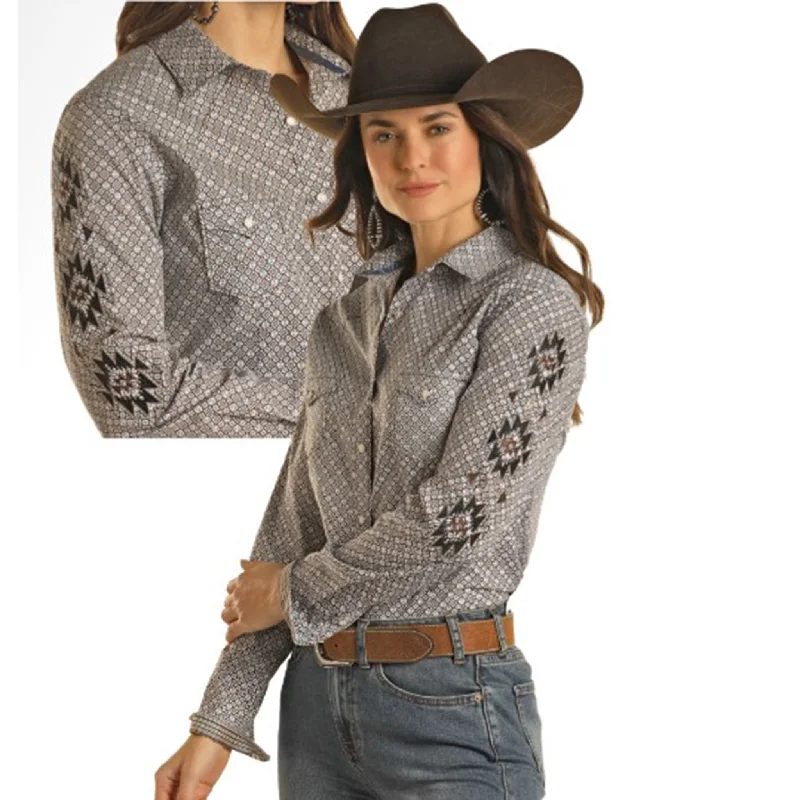 End Of The Year Panhandle Women's Brown Diamond Print Shirt