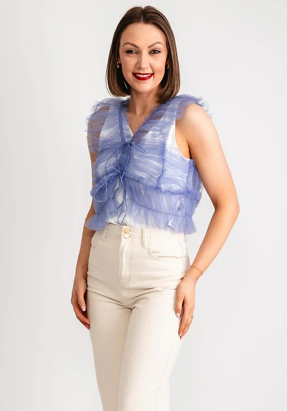 Street Charm Object Tulle Tie Front Top, Brunnera Blue