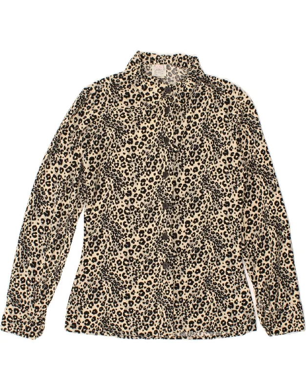 Elegant And Lazy VINTAGE Womens Shirt Blouse UK 14 Large Off White Animal Print