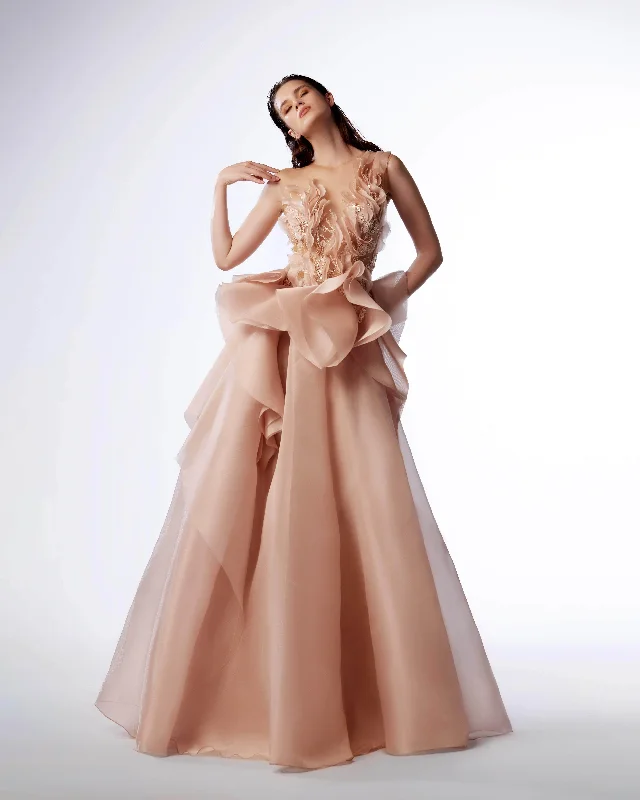 Comfortable And Simple MNM Couture G1723 - Ruffled Peplum Evening Gown