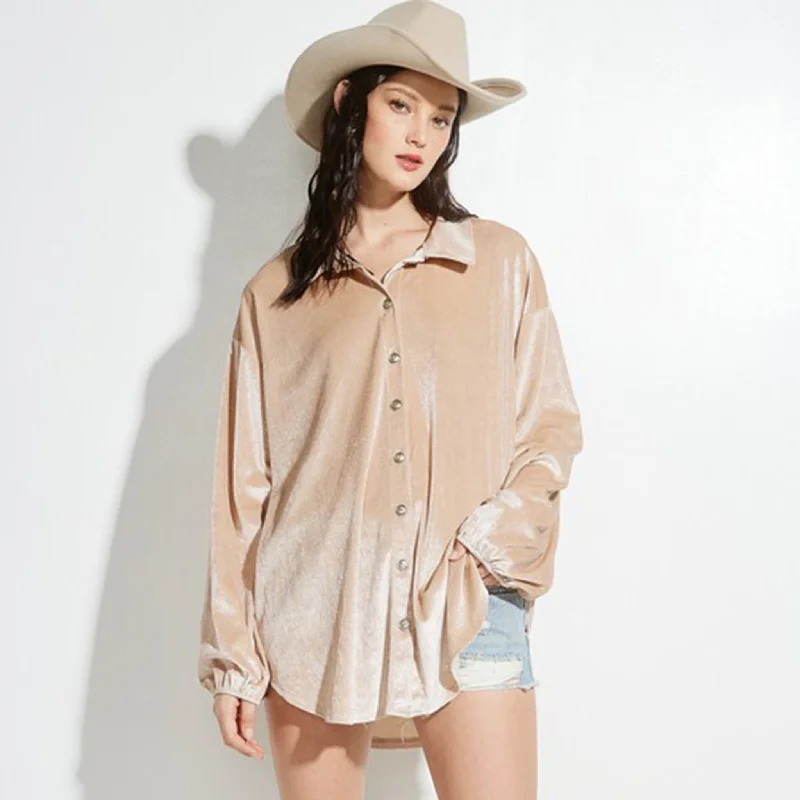 Elegant And Lazy Phil Love Women's Solid Velvet Bishop Shirt