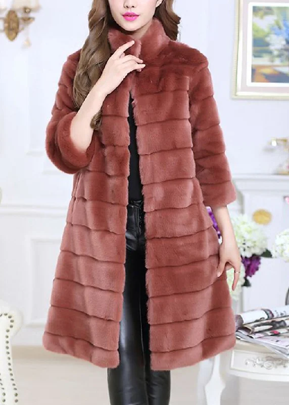 Cool Summer Handmade Brick Red Oversized Thick Fuzzy Fur Fluffy Coat Half Sleeve