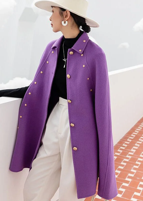 Casual And Casual Classy Purple Oversized Rivet Cashmere Coats Cloak Sleeves