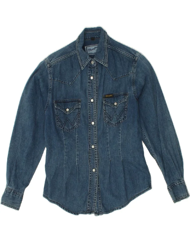 Street Fashion WRANGLER Womens Denim Shirt UK 12 Medium Blue Cotton