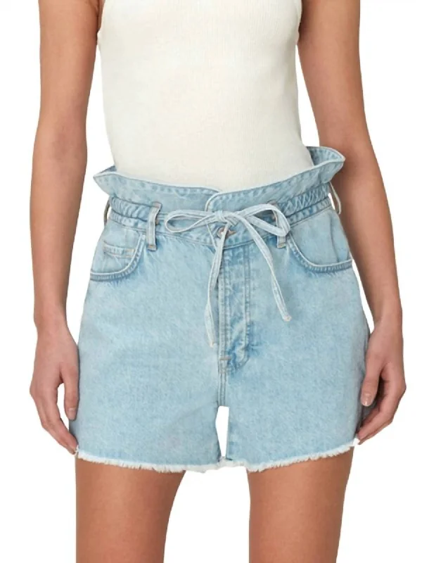 Comfortable And Simple Paperbag Shorts In Tuberose Blue