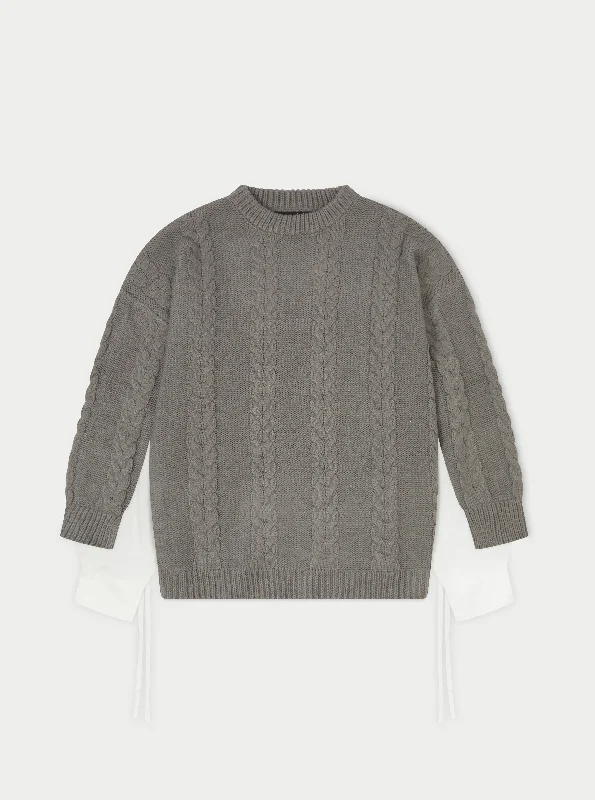 Fashionable And Versatile POPLIN PANEL CABLE JUMPER DRESS - GREY