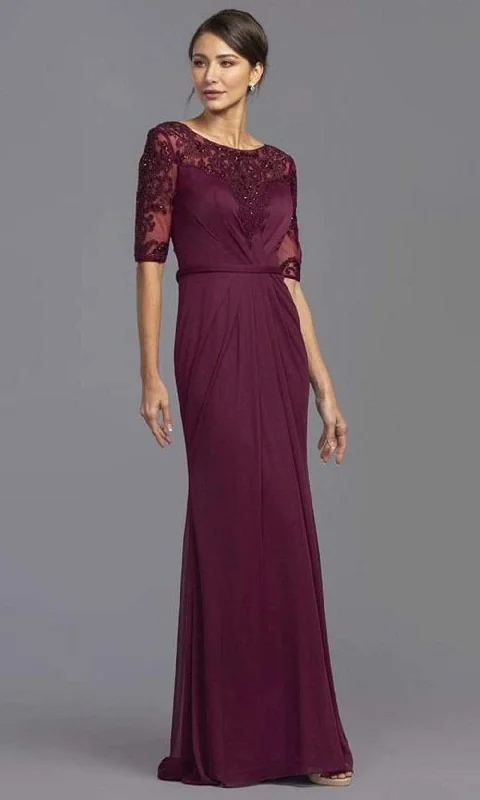 Fresh And Natural Aspeed Design - M2322 Sheer Sleeve Embroidered Sheath Dress
