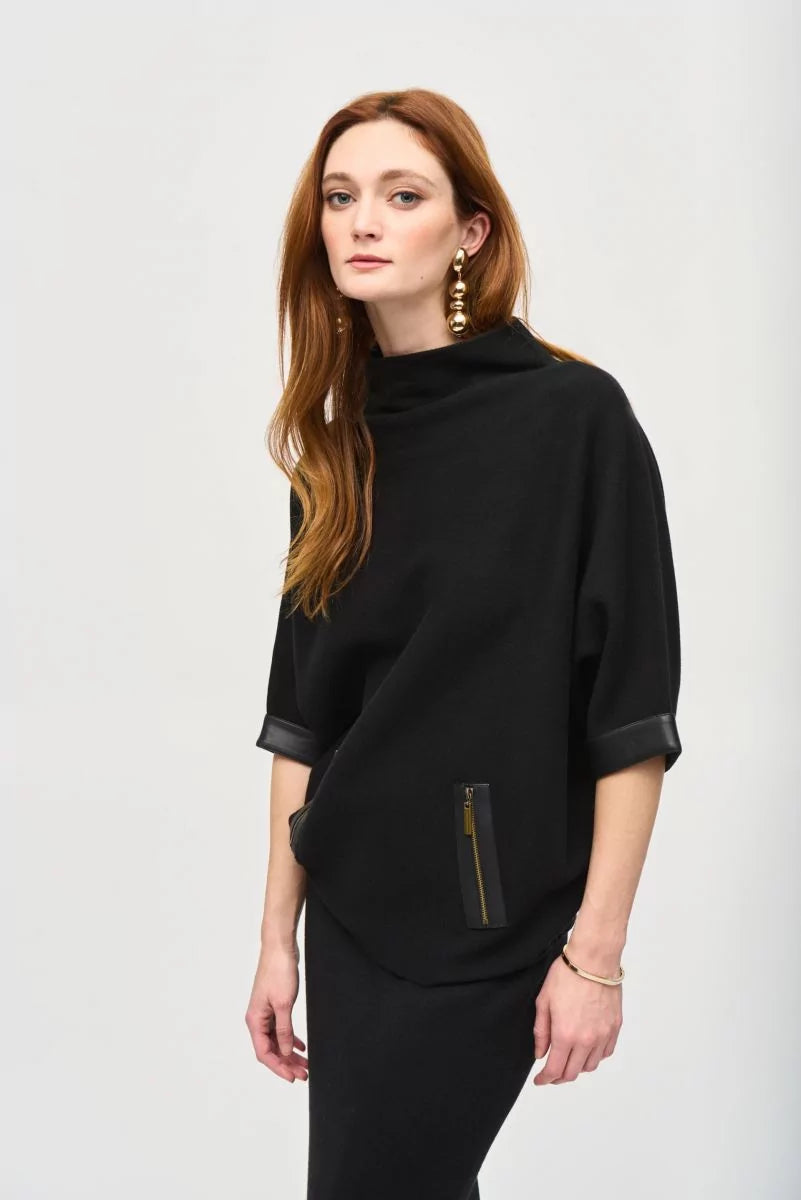 Hooded design Joseph Ribkoff Sweater Knit Funnel Neck Top Style 243966 Black