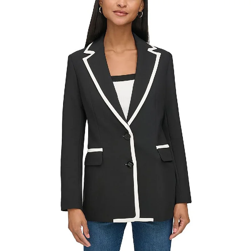 Sports Design Karl Lagerfeld Paris Womens Woven Contrast Trim Two-Button Blazer
