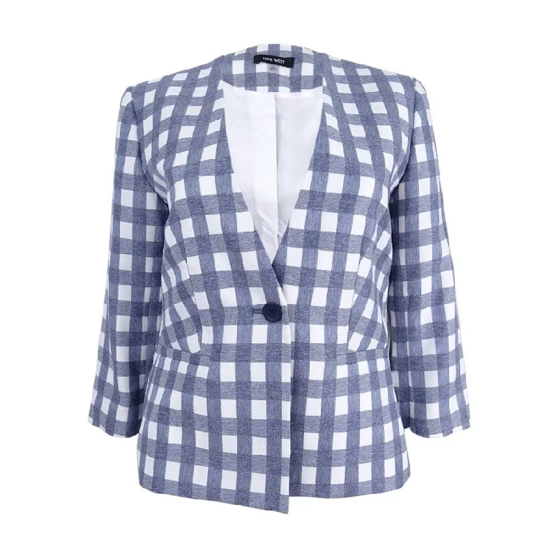 Denim Design Nine West Women's Single-Button Checked Blazer