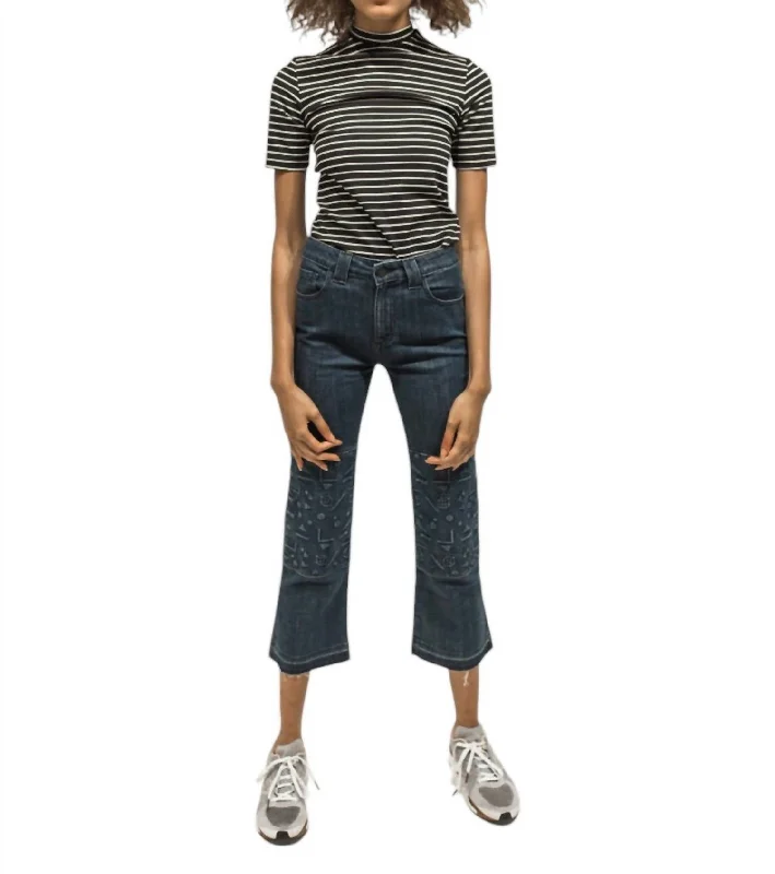 Urban Style Cropped Flare Floating Shapes Jean In True Blue