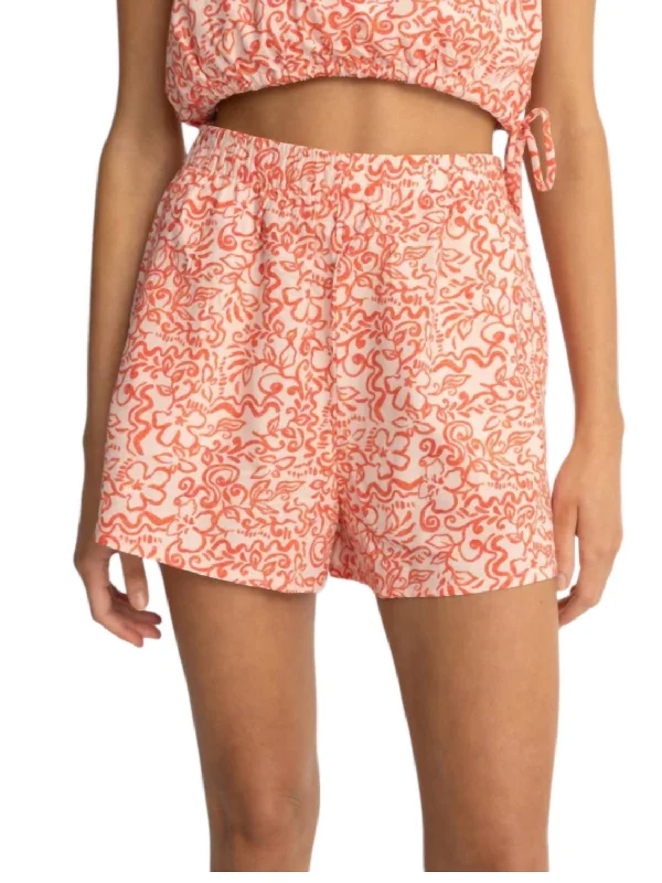 Elegant And Lazy Islander Floral Beach Short In Coral