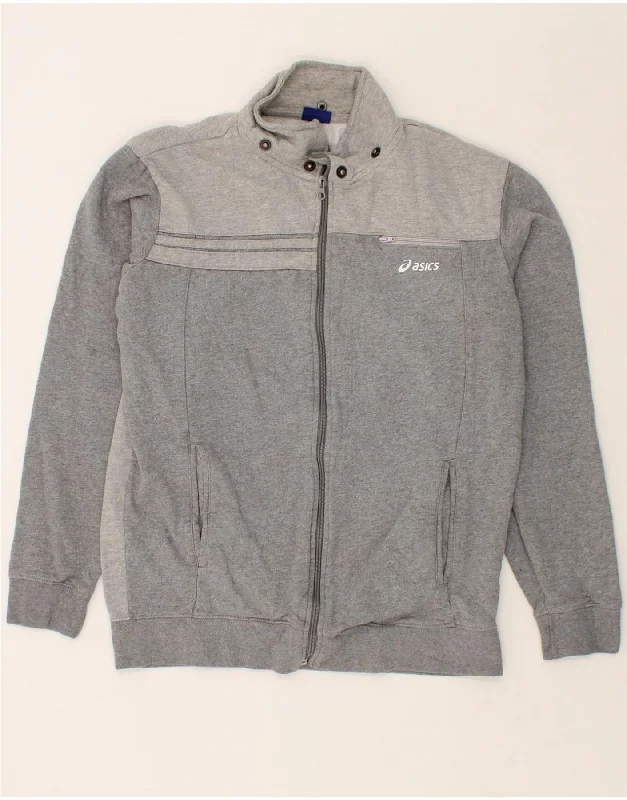 Stretch Design ASICS Womens Graphic Tracksuit Top Jacket UK 16 Large Grey Cotton