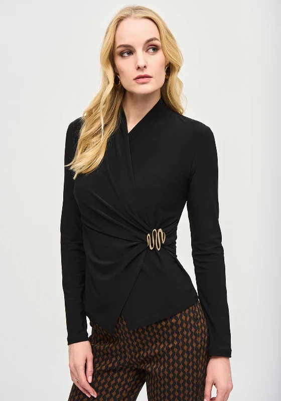 Body Design Joseph Ribkoff Brooch Waist Wrap Top, Black