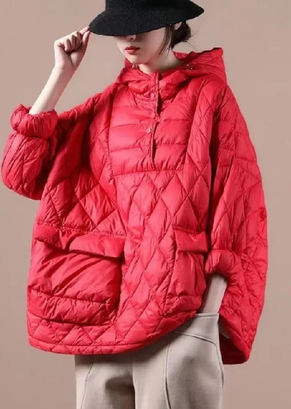 Bright Colors Plus Size Red Winter Puffer Jacket Hooded Down Coat