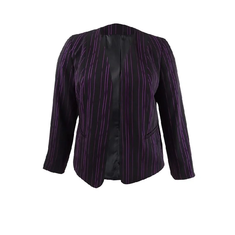 Minimalism Bar III Women's Striped Open-Front Jacket (L, Black/Begonia)