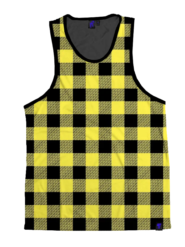 Slim Fit Neon Yellow & Black Plaid Unisex Tank Top