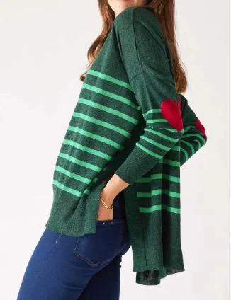 Lazy Style Mersea The Amour Sweater With Heart Patch- Alpine/Clover Stripe