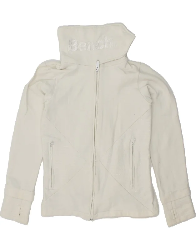 Classic Series BENCH Womens Graphic Tracksuit Top Jacket UK 12 Medium White Cotton