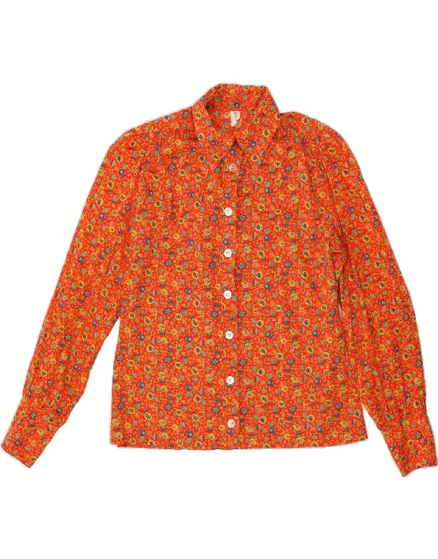 Fashionable And Versatile VINTAGE Womens Shirt EU 42 Large Orange Floral Cotton