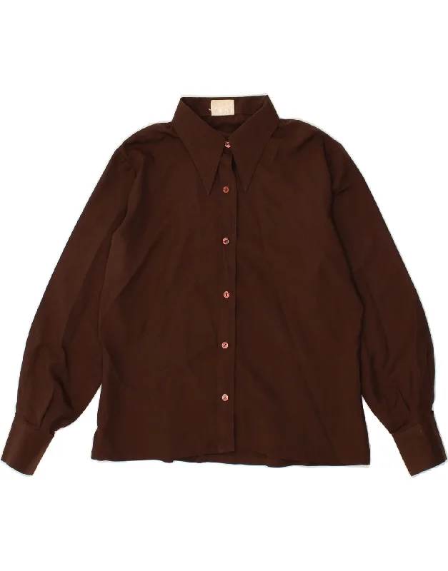 Knitted Design VINTAGE Womens Shirt Blouse UK 18 XL Brown Polyester