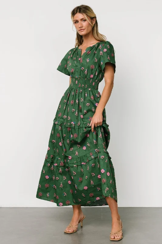 Elegant And Lazy Kiana Poplin Maxi Dress | Green + Pink