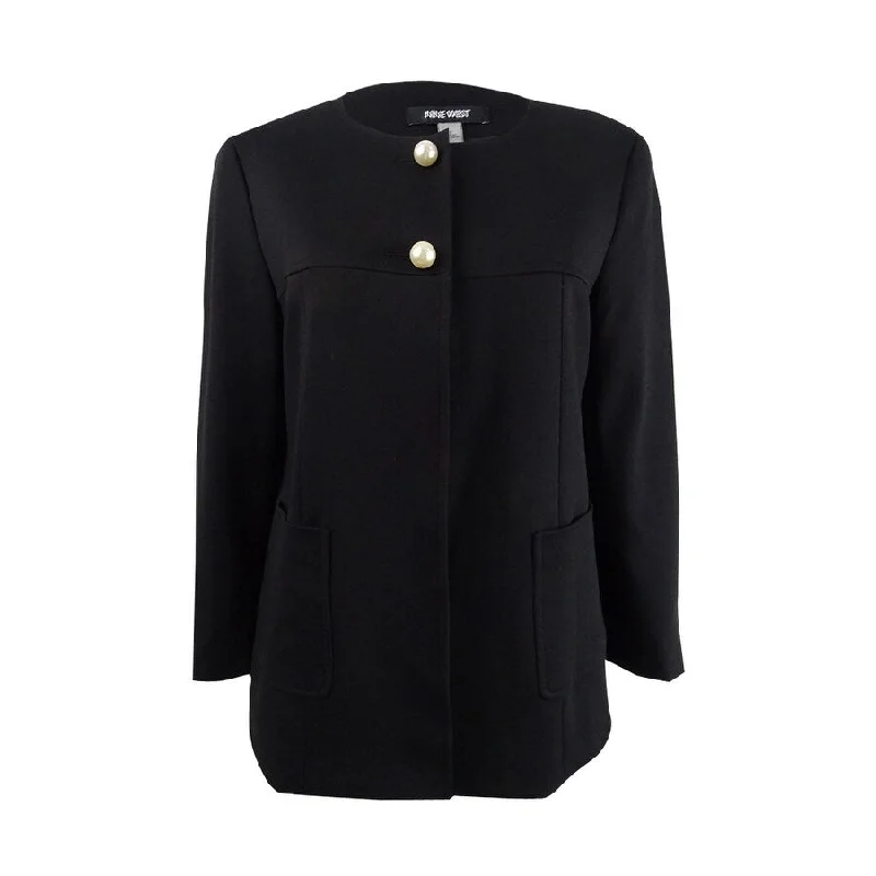 High-end Design Nine West Women's Faux-Pearl Button Jacket (8, Black)