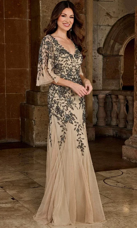 Mid-length Style Rachel Allan RB8126 - Beaded V-Neck Long Dress